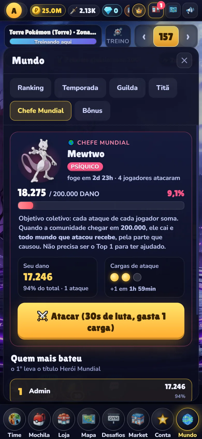 Tela do Chefe Mundial no celular: barra de dano da comunidade
