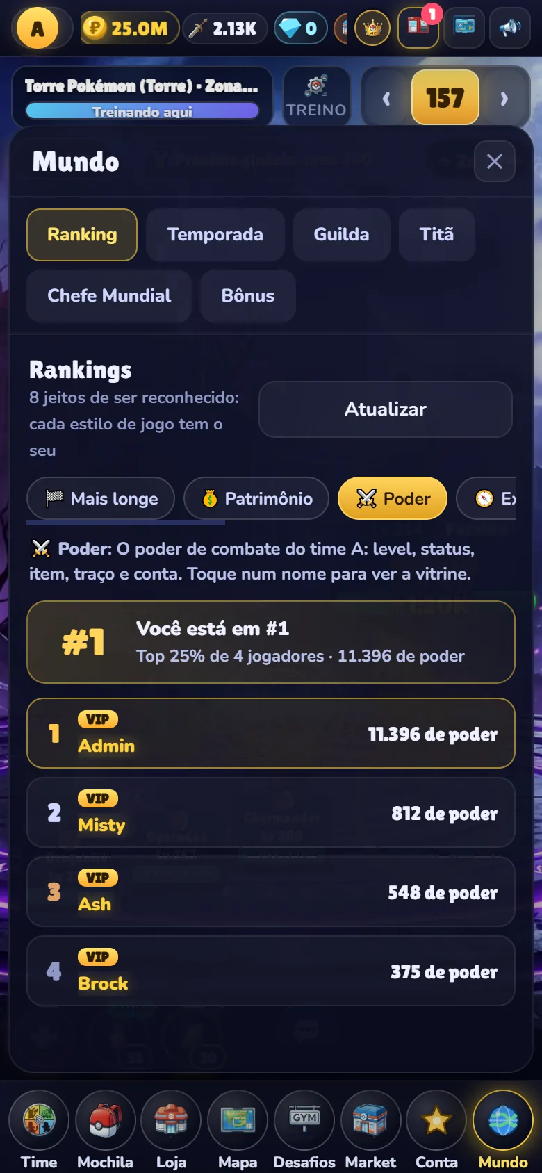 Tela do ranking no celular
